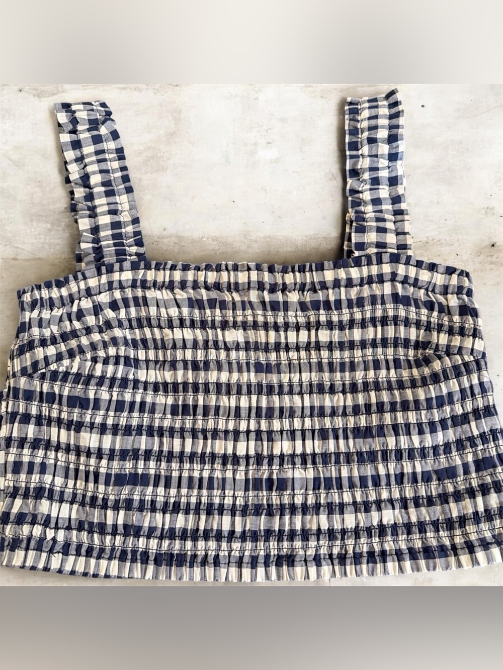 Industry Republic clothing Smocked Gingham Crop Tank Top Navy & Ivory large NWT
